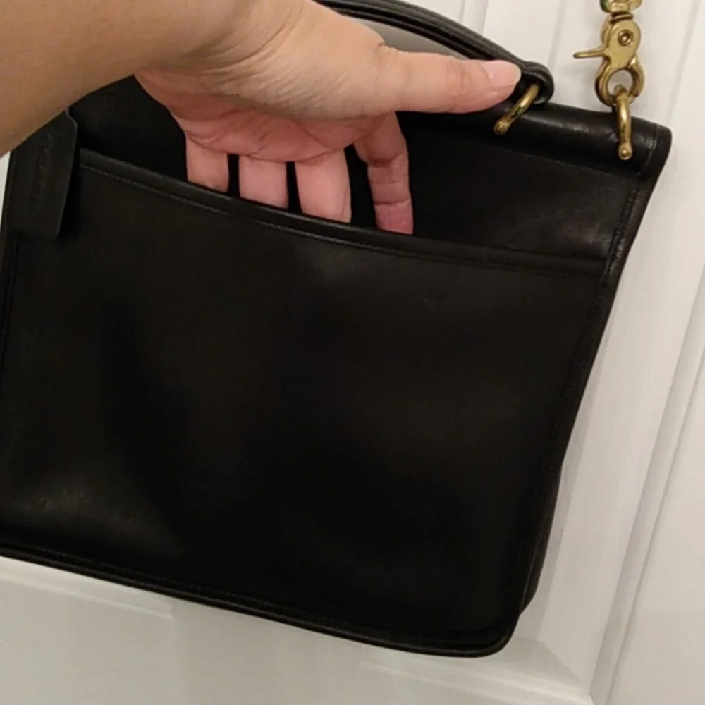 Coach Black Leather Top-Handle Crossbody with Gold Hardware